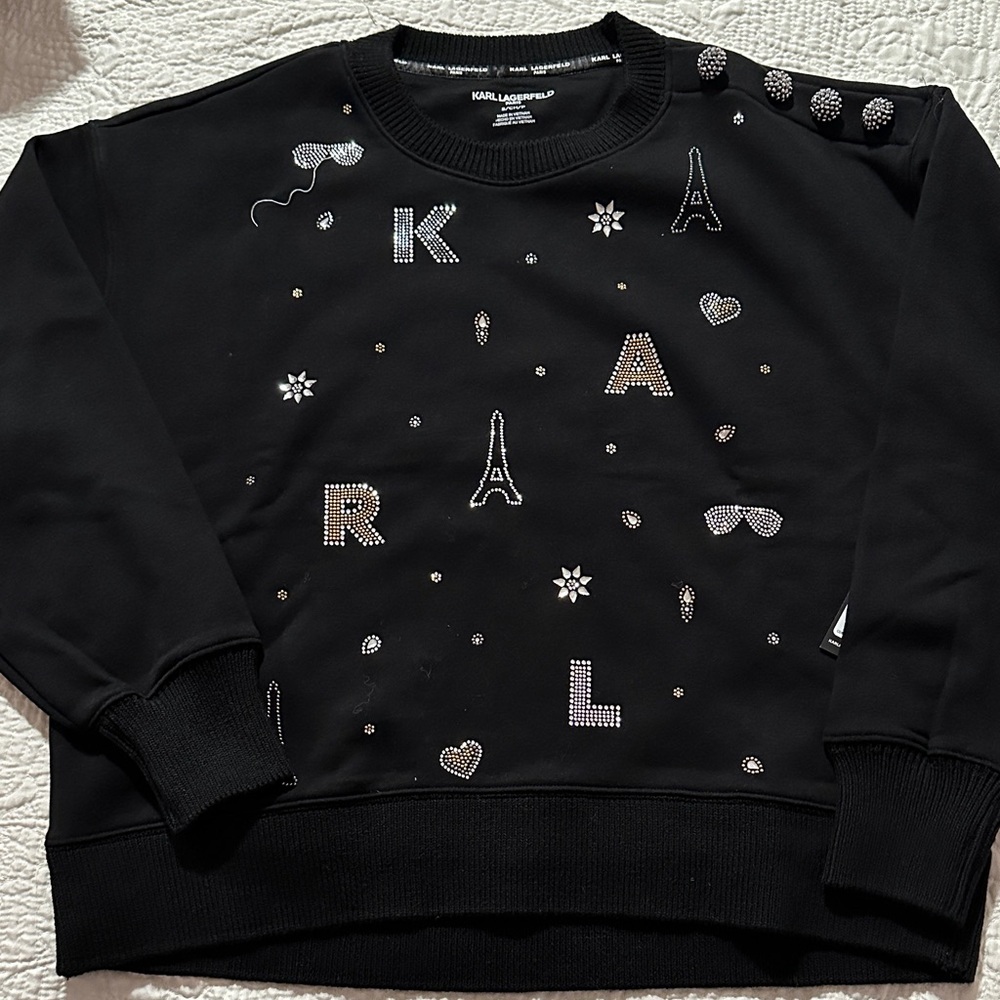 Karl Lagerfeld Black Sweatshirt with Embellishments NWT